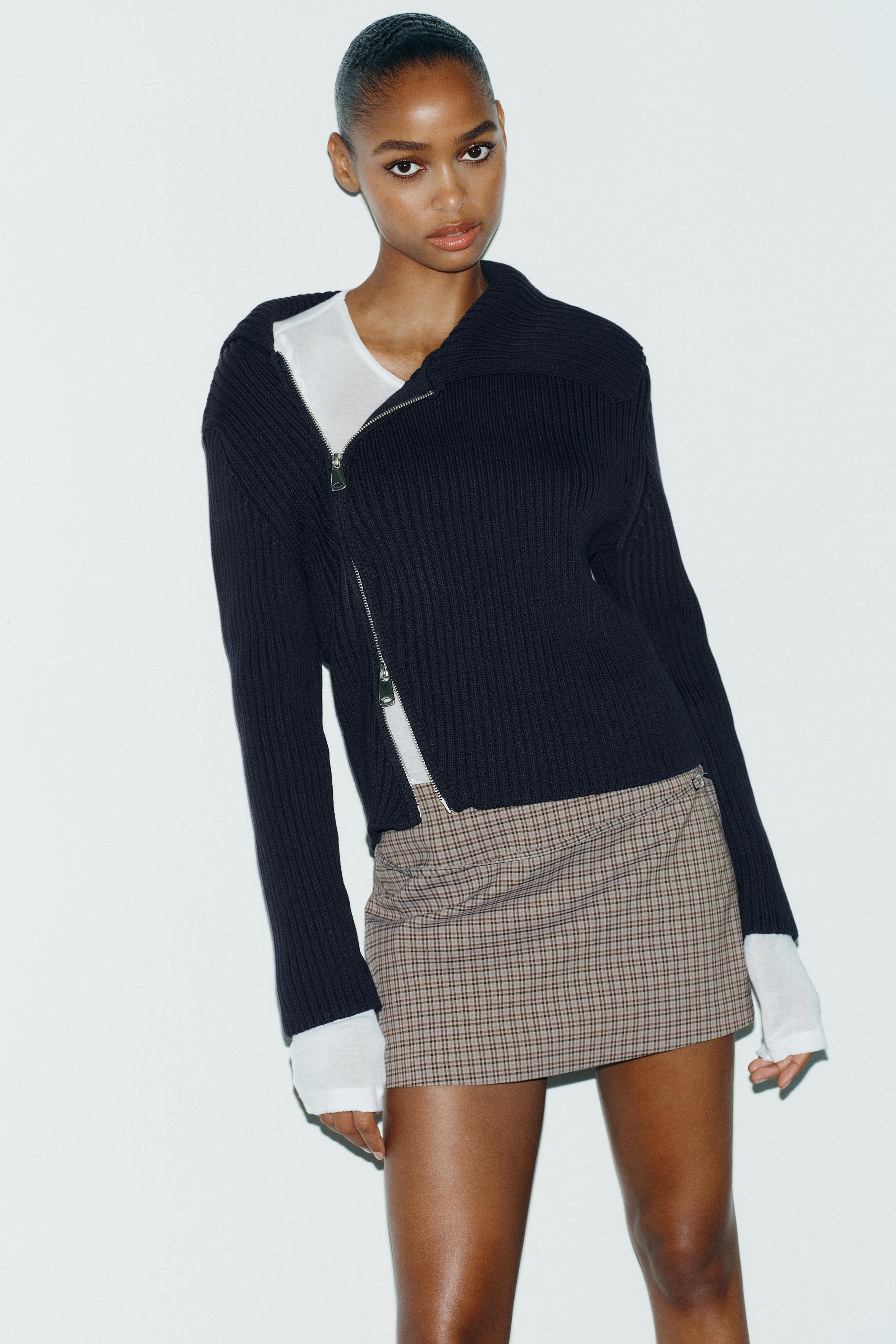 Rib-Knit Zipper Cardigan