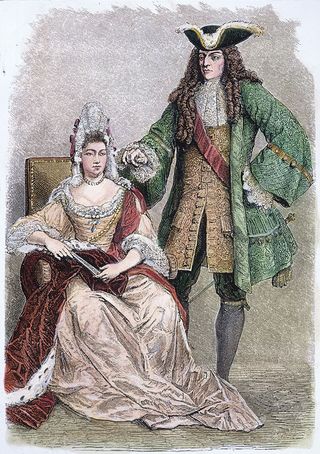 WILLIAM III & MARY II /nof England: colored wood engraving, 19th century.