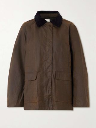 Oversized Corduroy-Trimmed Waxed Organic Cotton Jacket