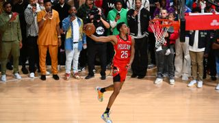 Trey Murphy III #25 of the New Orleans Pelicans dunks the ball in the 2023 NBA All Star AT&T Slam Dunk Contest at Vivint Arena on February 18, 2023 in Salt Lake City, Utah. 