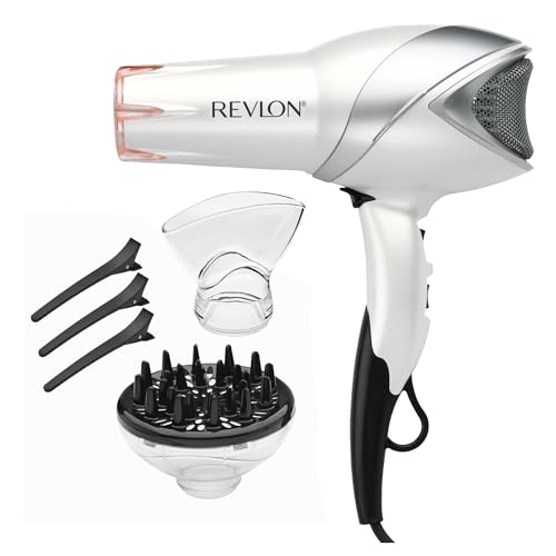 Revlon Infrared Hair Dryer With Diffuser &amp;amp; Concentrator - Ionic Ceramic Blow Dryer for Frizz Control, Shine, Soft Hair &amp;amp; Moisture Protection - 1875w Professional Salon-Quality (white)