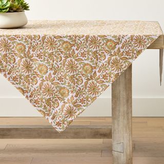 White and orange fall floral print tablecloth