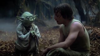 Luke Skywalker seated next to Yoda on Dagobah in The Empire Strikes Back