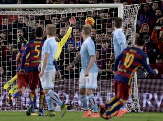 Lionel Messi curls an unstoppable free-kick into the top corner for Barcelona against Celta Vigo at Camp Nou in 2016.