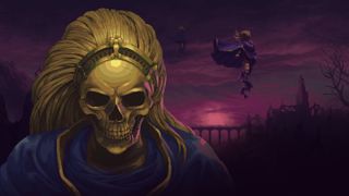 Artwork from Blasphemous showing a skull-shaped mask