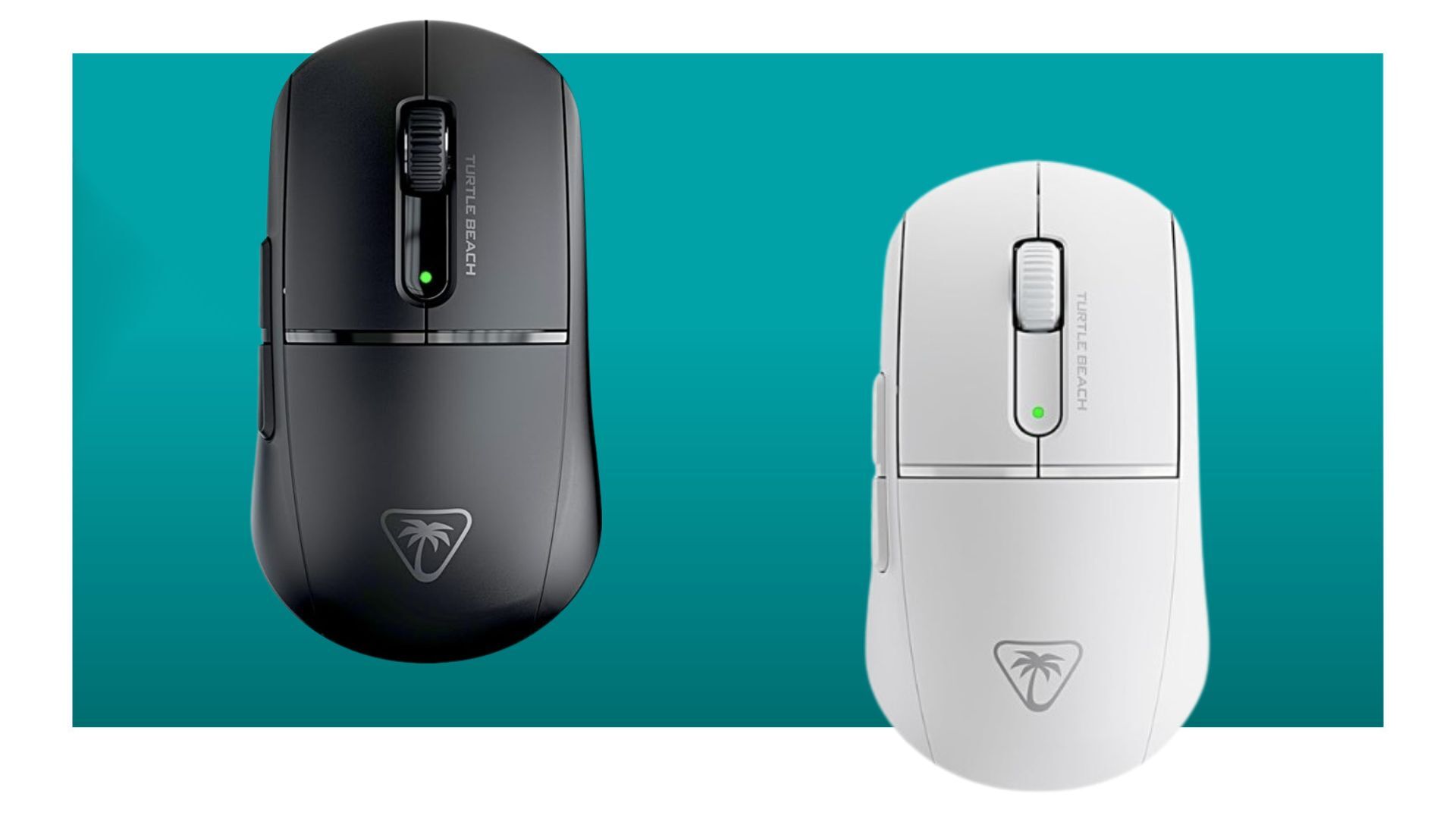 Two Turtle Beach Burst Air II gaming mice on a blue background
