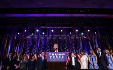 Republican president-elect Donald Trump delivers his acceptance speech during his election night event at the New York Hilton Midtown in the early morning hours of November 9, 2016 in New York City.