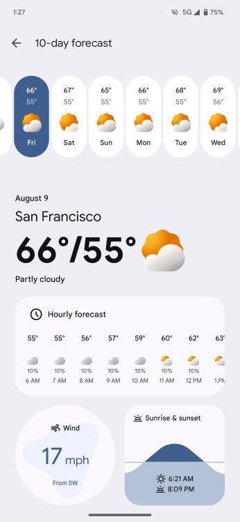 Updated Google Weather app for Pixel 9