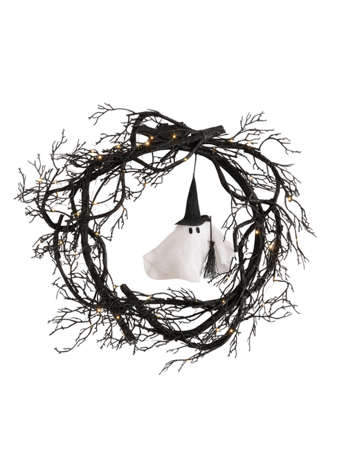 Lit Ghost Witch Wreath