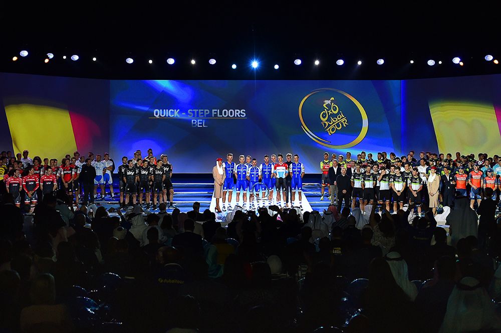 Quick-Step Floors on stage at the Dubai Tour presentation