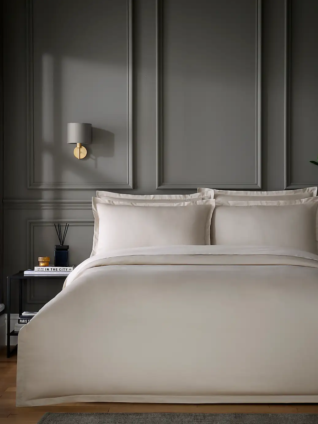 A gray cotton sateen duvet set from Dunelm