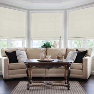 cream roman blinds in living room