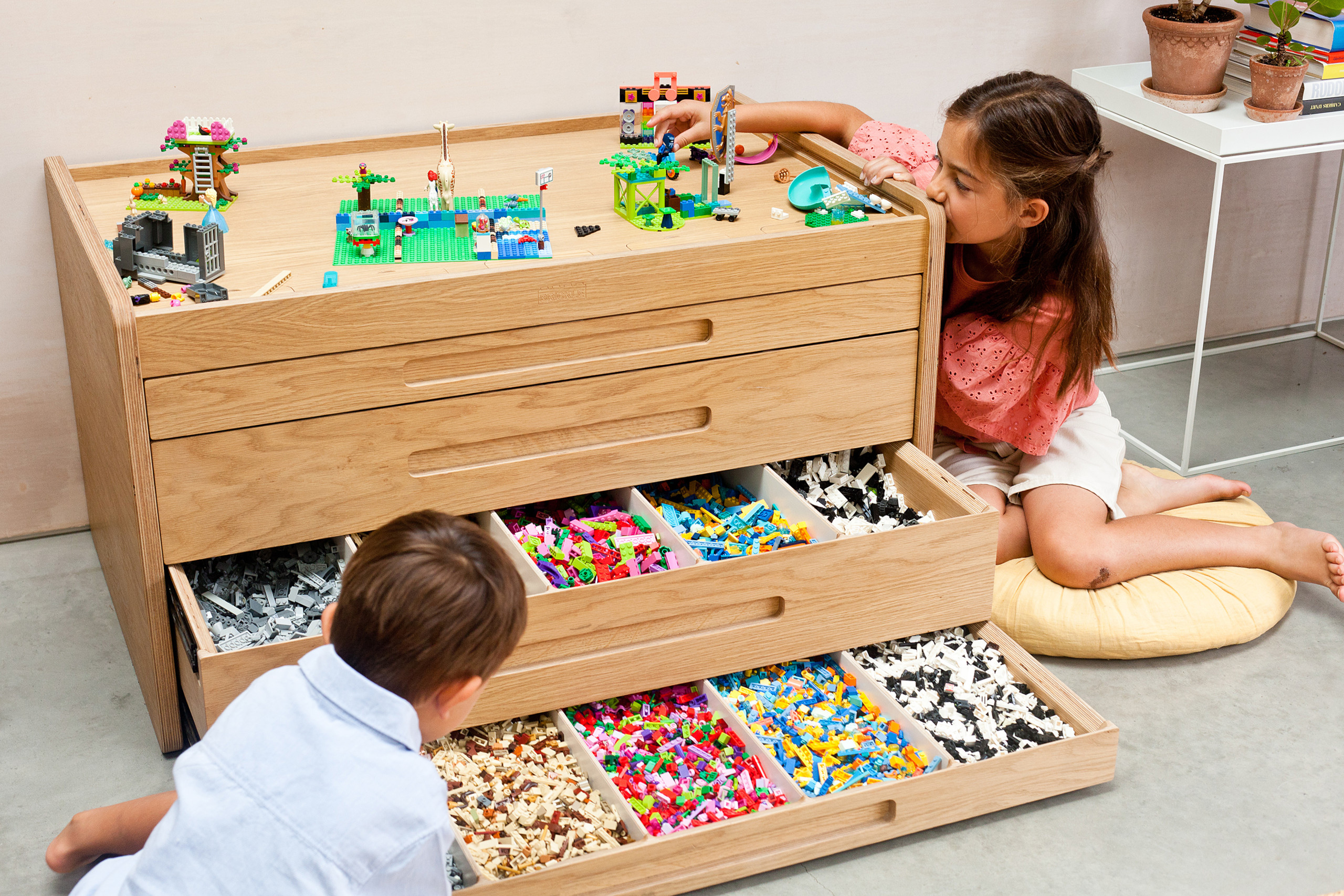 Large Brickle Lego sorted in oak