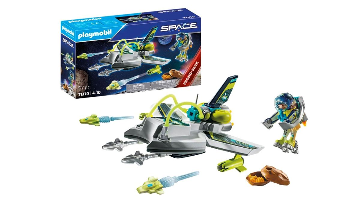 Producto de un set espacial de Playmobil colocado delante de un fondo blanco.