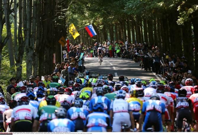 The peloton is a bout to catch a lone attacker