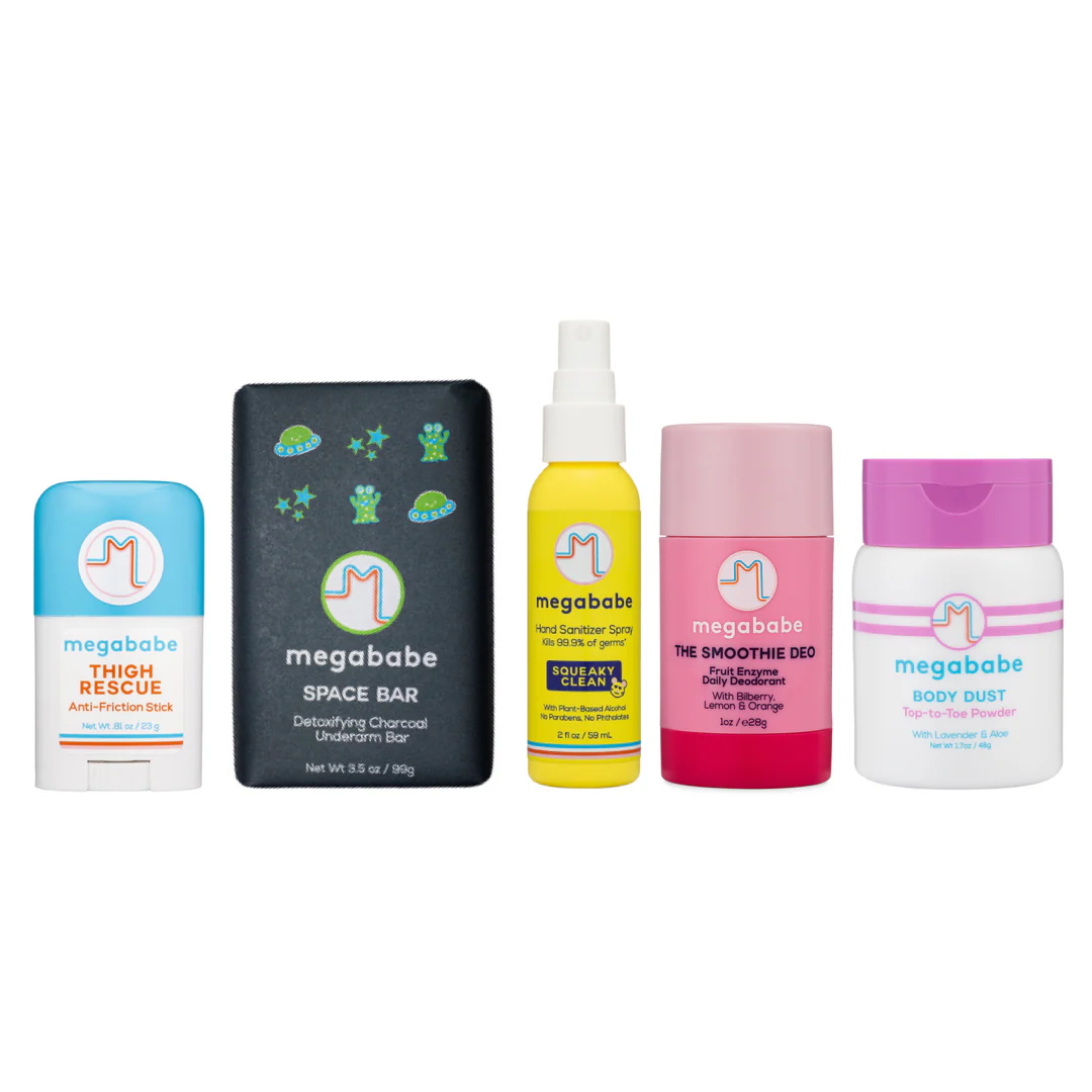 Five items in the Megababe Jet Set Kit