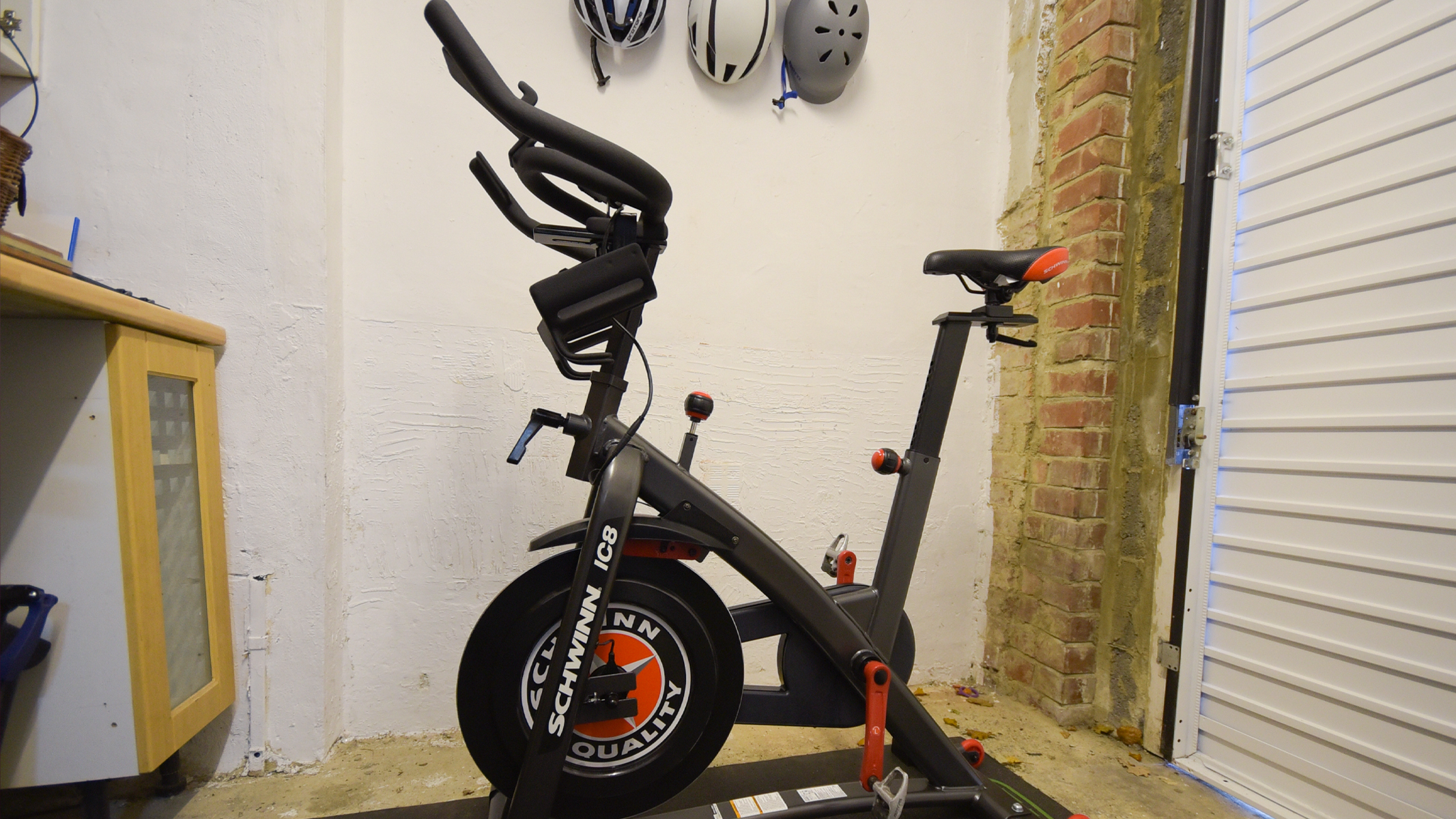 The Schwinn 800IC Exercise Bike in a garage