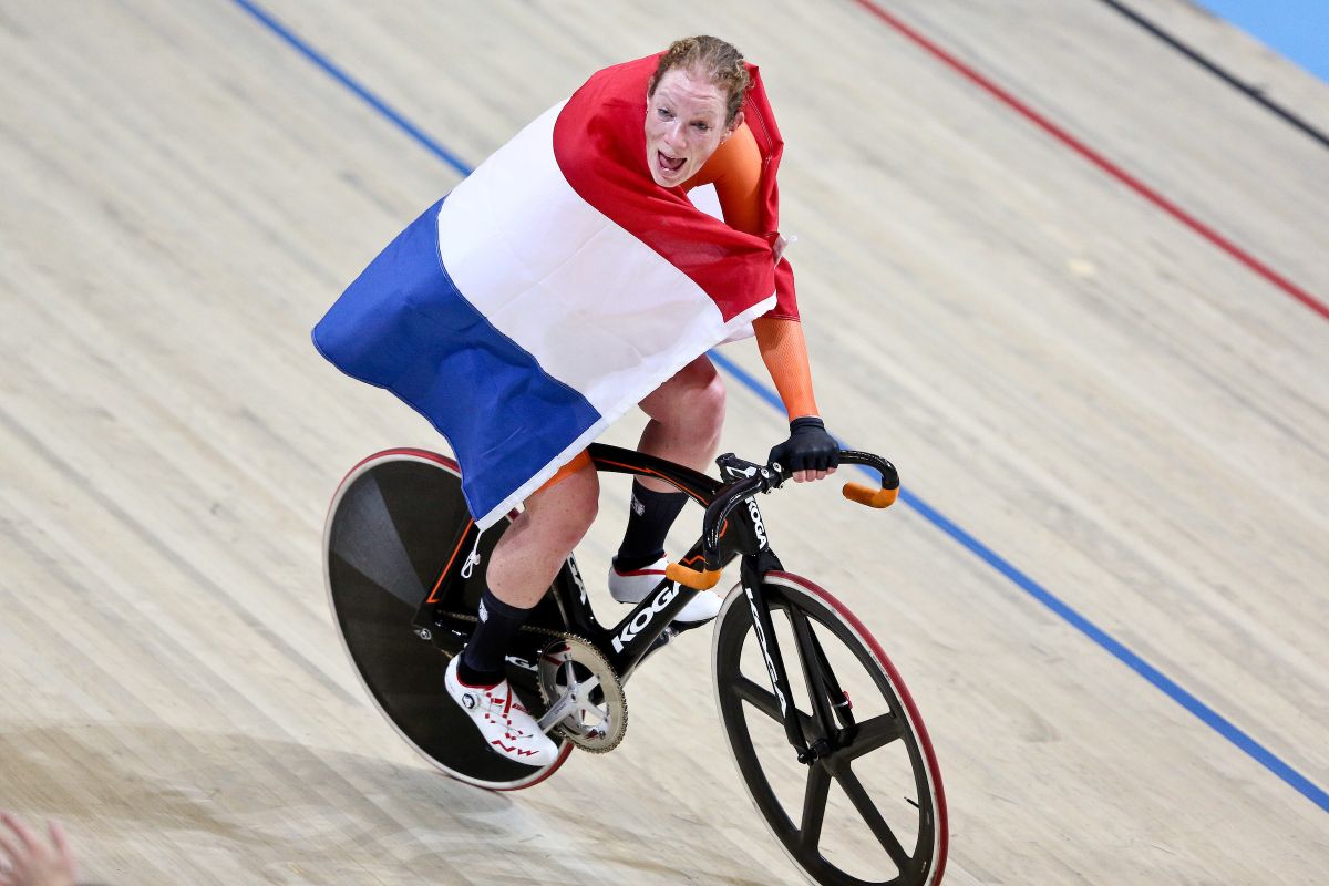 Kirsten Wild celebrating another world title