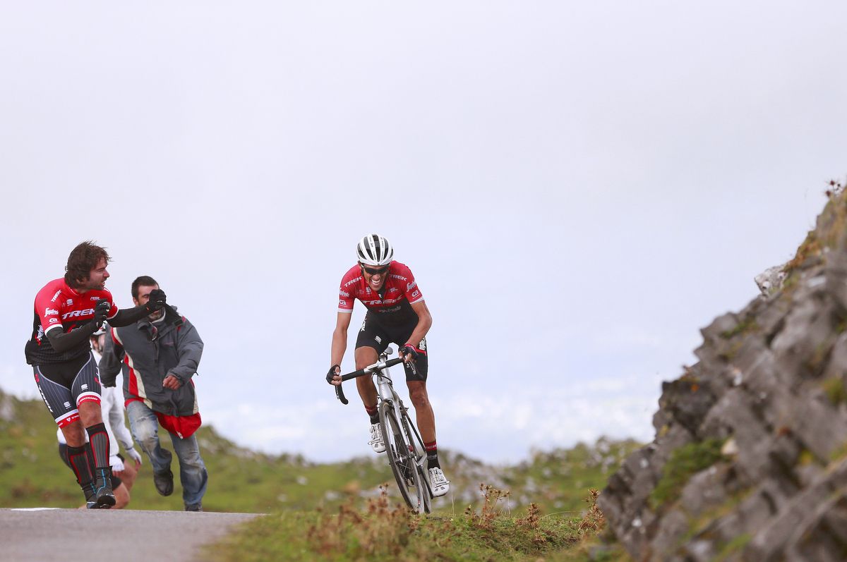 Alberto Contador launching his final mountain attack for the win at Angliru. The 68th and final win of his career