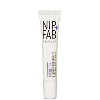NIP+FAB Retinol Fix Blemish Treatment Gel 10% in a white coloured squeeze tube with black and purple lettering.