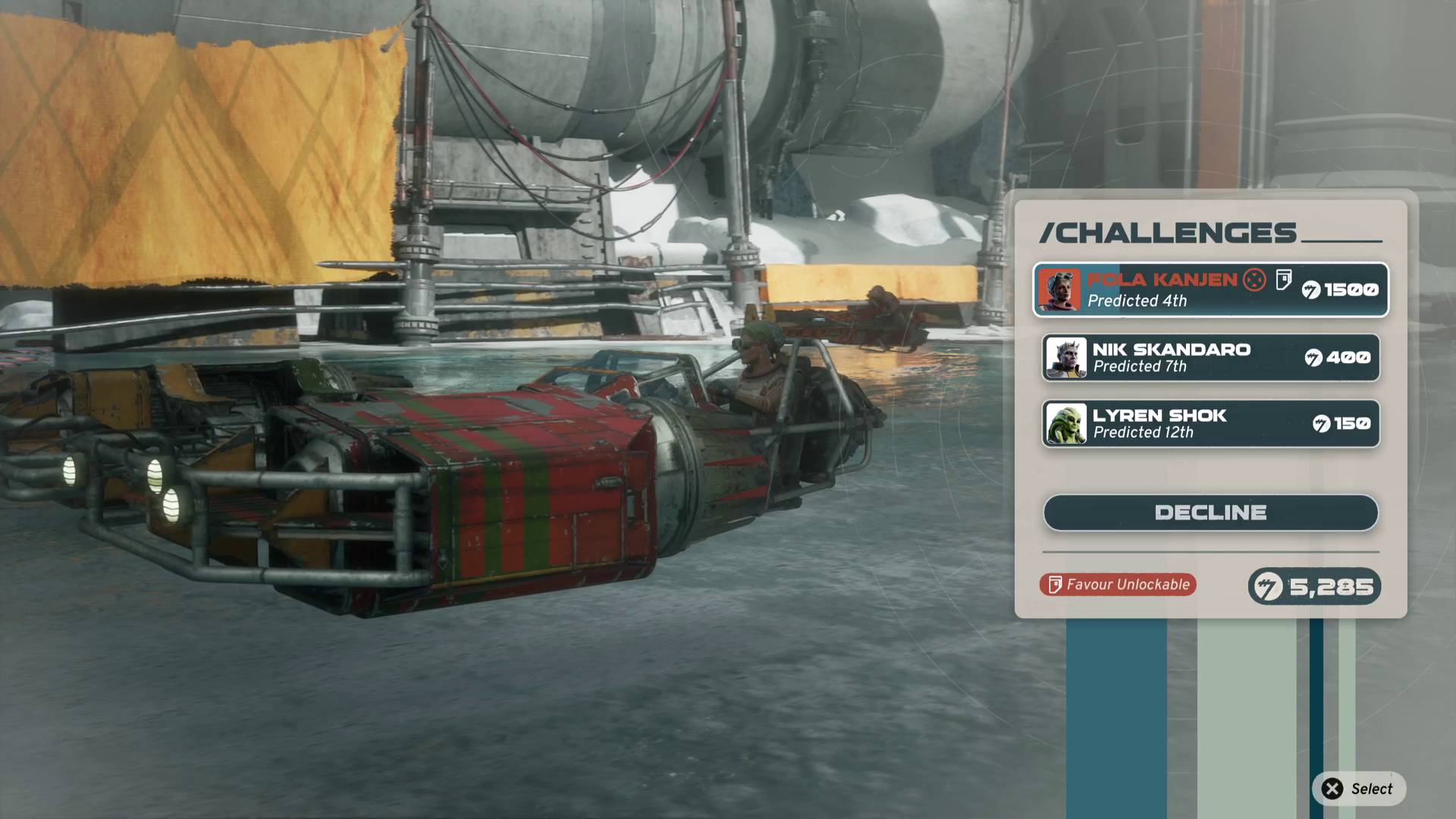 Star Wars Galactic Racer pre-race sidebet with Fola Kanjen for 1,500 Credits