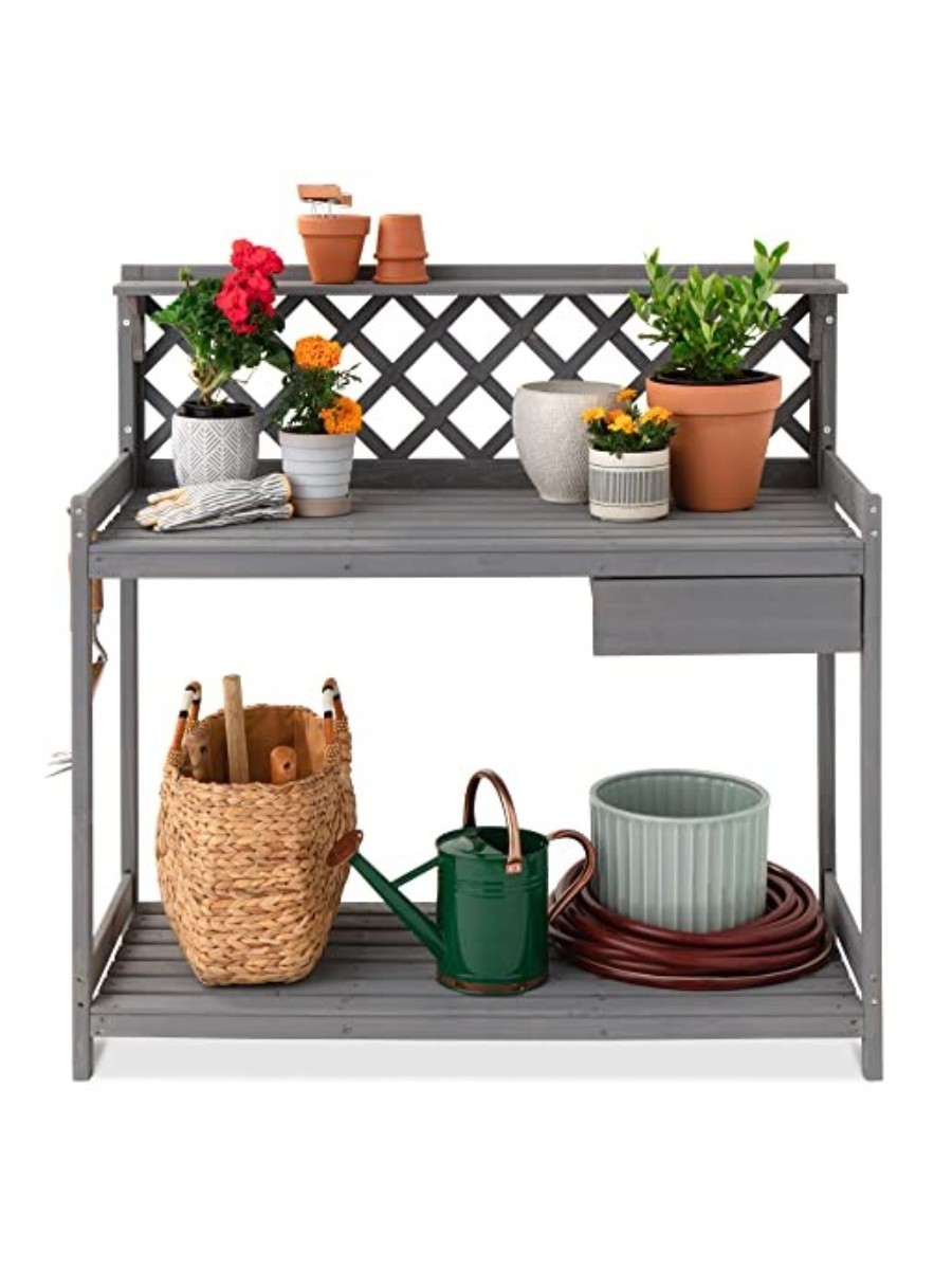 Best Choice Products, Lattice Outdoor Garden Potting Bench