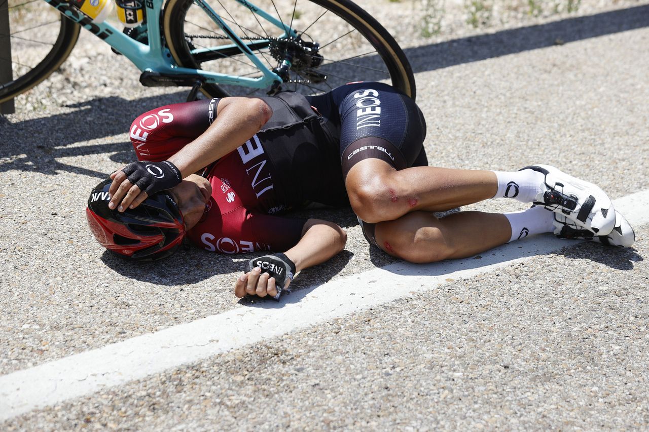 Vuelta a Burgos 2020 42th Edition 1st stage Catedral de Burgos Mirador del Castillo 157 km 28072020 Crash Sebastian Henao COL Team Ineos photo Luis Angel GomezBettiniPhoto2020