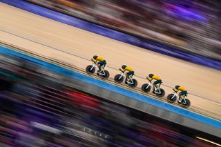 Welsford and his team pursuit teammates in full flow en route to Olympic gold