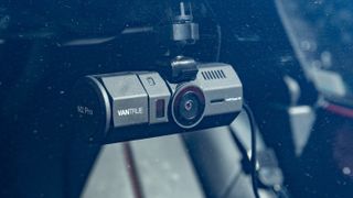 The Vantrue N2 Pro dash cam mounted inside a car windshield