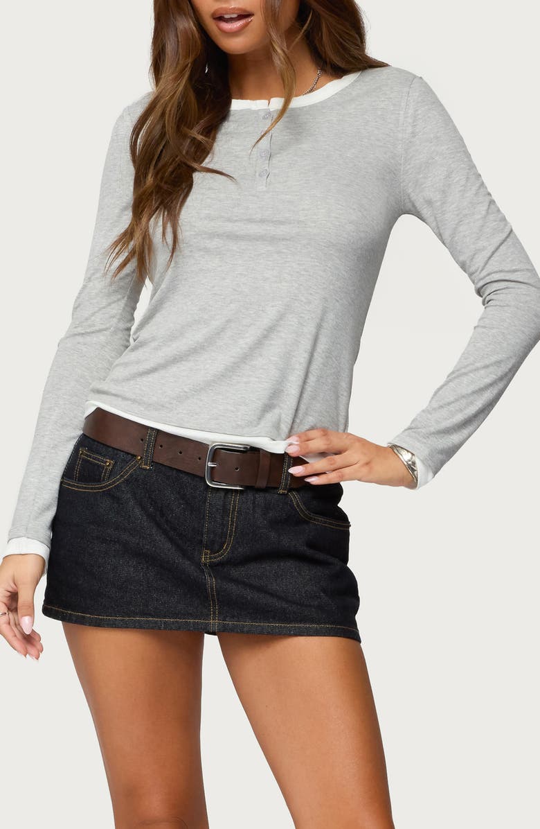 Contrast Layered Look Rib Henley