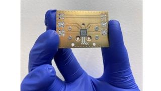 The actual size of the quantum computing chip used by the researchers