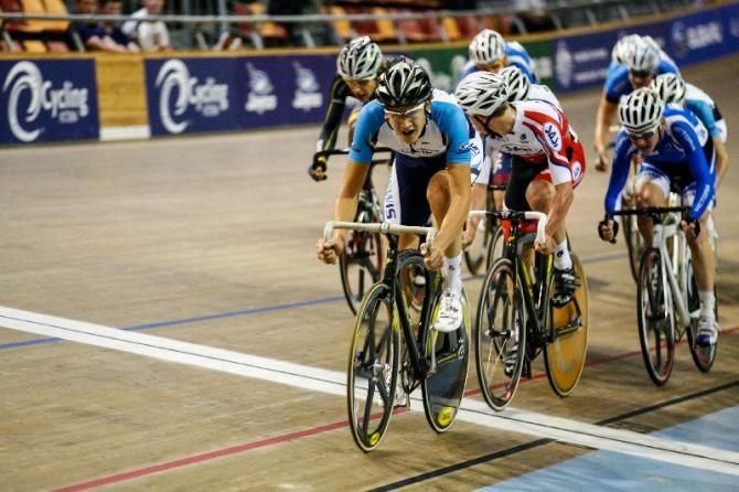 Jack Edwards out in front during the junior men's scratch race