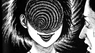 A woman's head is replaced by a never-ending black spiral in Uzumaki