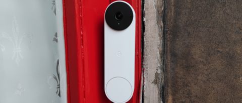 The Google Nest Doorbell (battery) installed on a door frame of a home