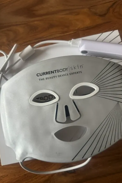 Tonna O., a Marie Claire tester, tests the CurrentBody Skin LED Light Therapy Mask