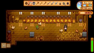 Chickens and ducks in the coop in Stardew Valley