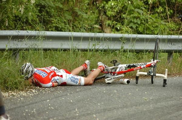 Andrea Masciarelli (Acqua &amp; Sapone) after a stage 6 crash in the Giro d'Italia