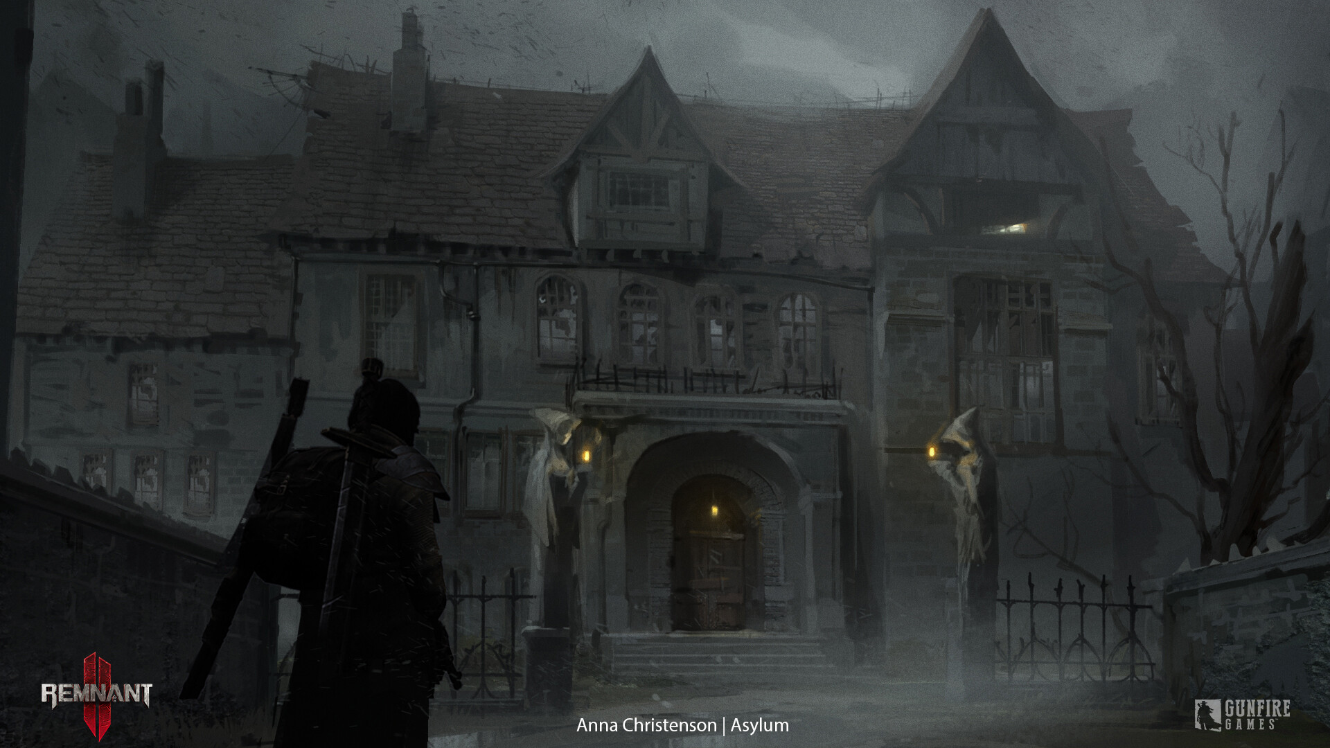 Environment art from Remnant 2, showing a haunted manor.