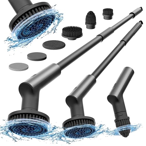 Hoto Electric Spin Scrubber, Ipx7 Full Body Waterproof Bathroom Cleaning Brush, Max 22 In-Lb, Shower Scrubber Brush With Long Handle, 6 Brush Heads, Power Scrubber for Shower, Bathroom, Floor, Tile