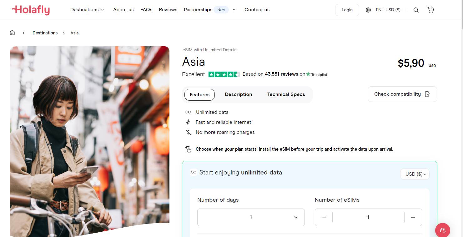 Holafly Asia landing page