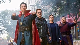 Strange, Tony Stark, Wong and Bruce Banner in Avengers: Infinity War