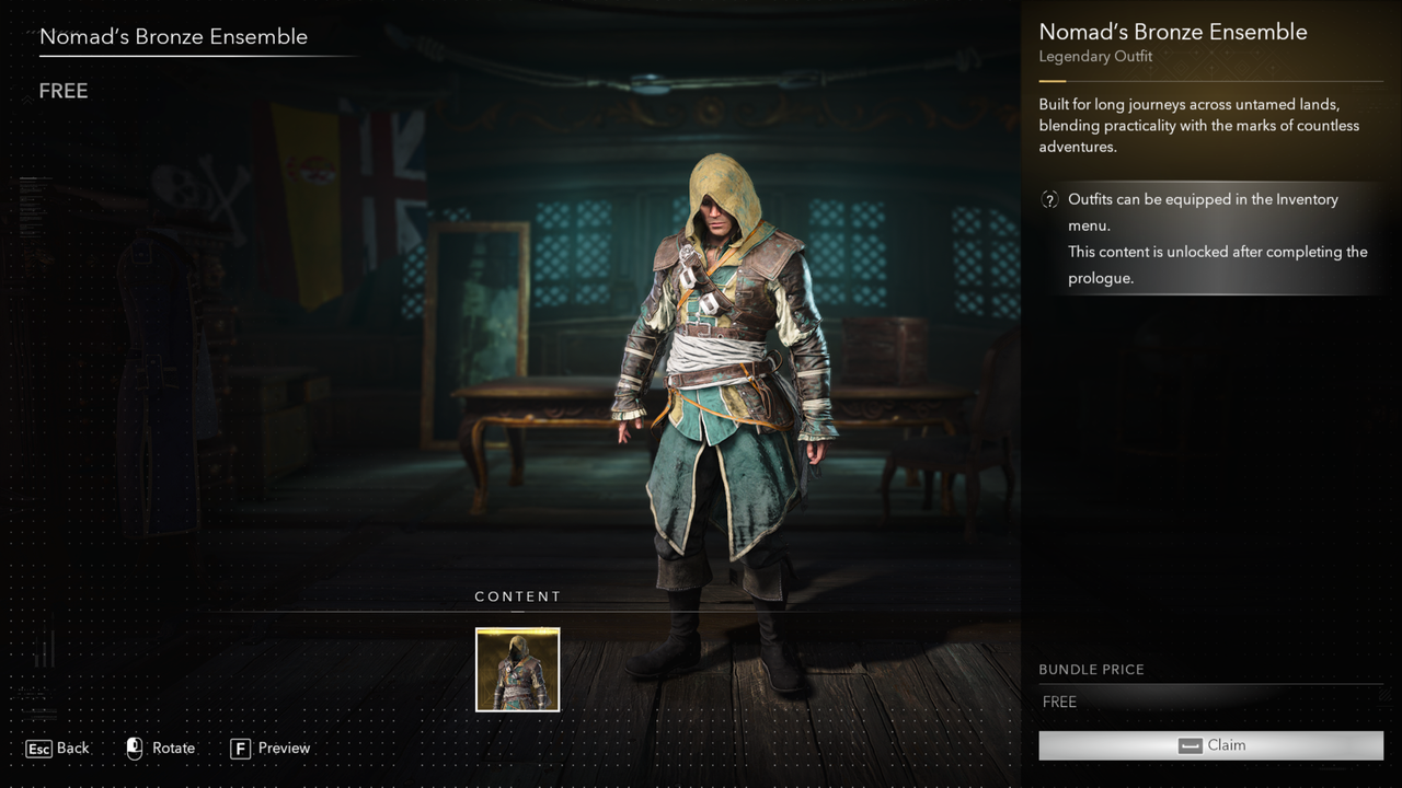 Black Flag outfits: The Nomad's Bronze Ensemble and other related items viewed in the store.