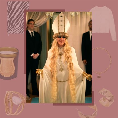image of Catherine O'Hara in Schitt's Creek with gift guide products around it
