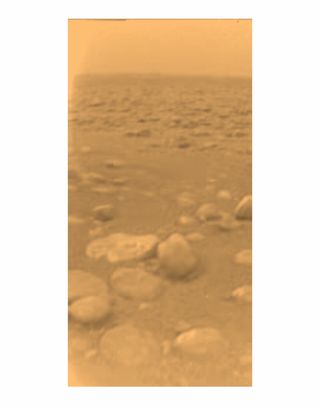The European Space Agency's Huygens lander beamed home this image from the surface of Saturn's moon Titan on Jan. 14, 2005.