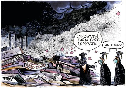 Editorial Cartoon U.S. graduates climate change coronavirus future
