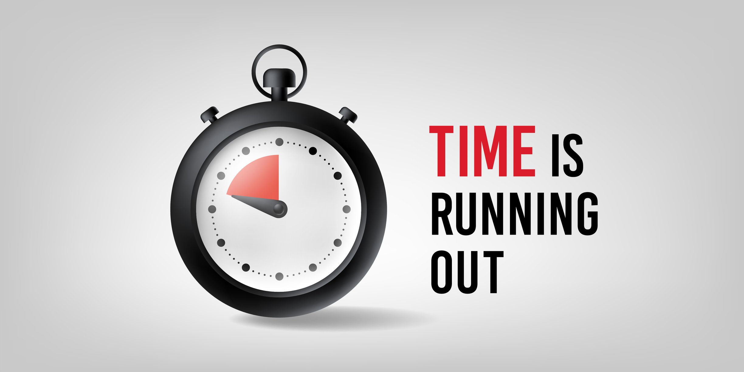 Time is Running Out text with a Clock or watch concept. Deadline Ending Soon 3d Illustration, Banner, Background, Stopwatch, vector illustration.