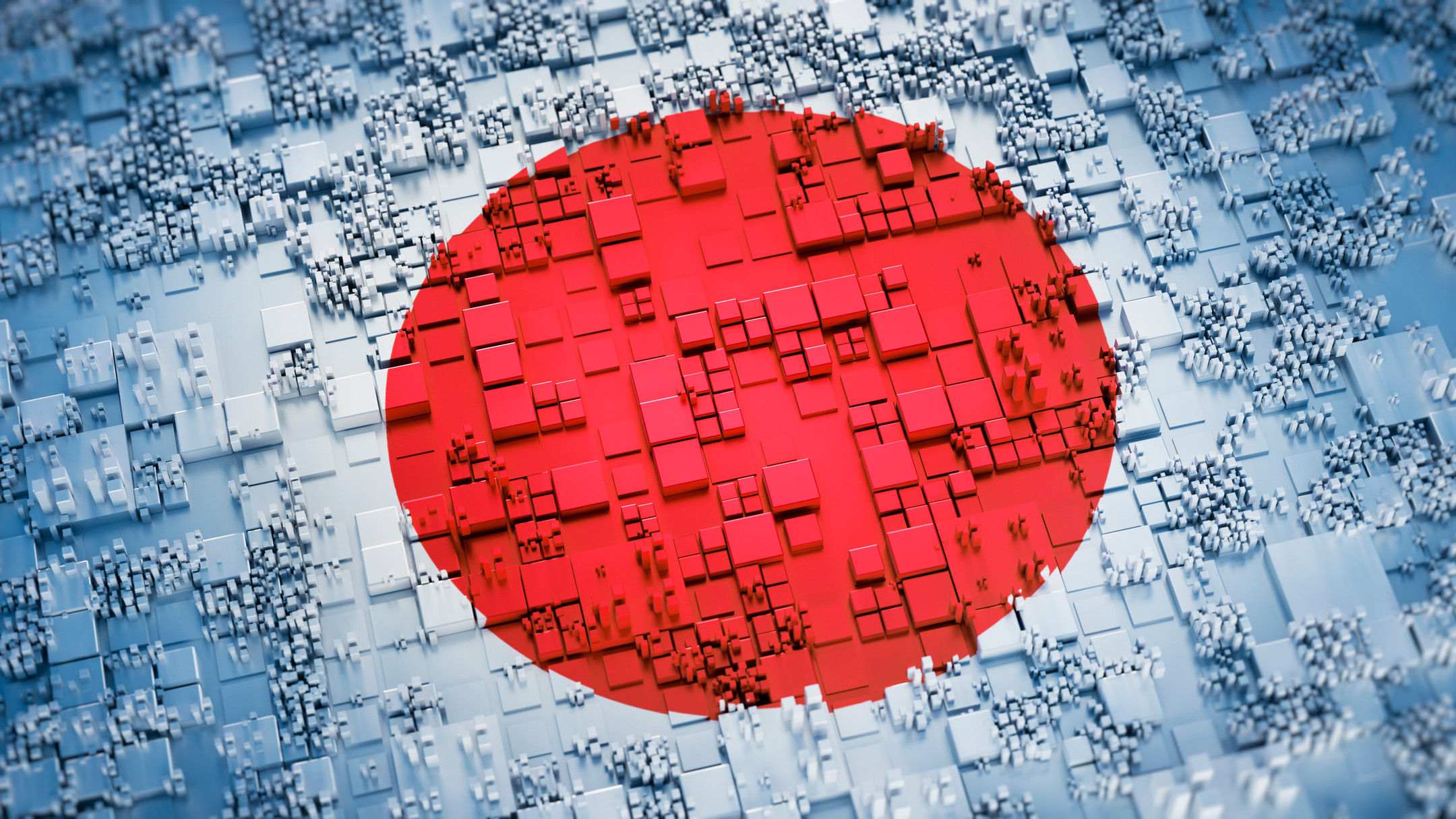 The Japanese flag over blocks 