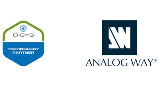 Analog Way, Q-SYS logos, as the two companies recently partnered. 