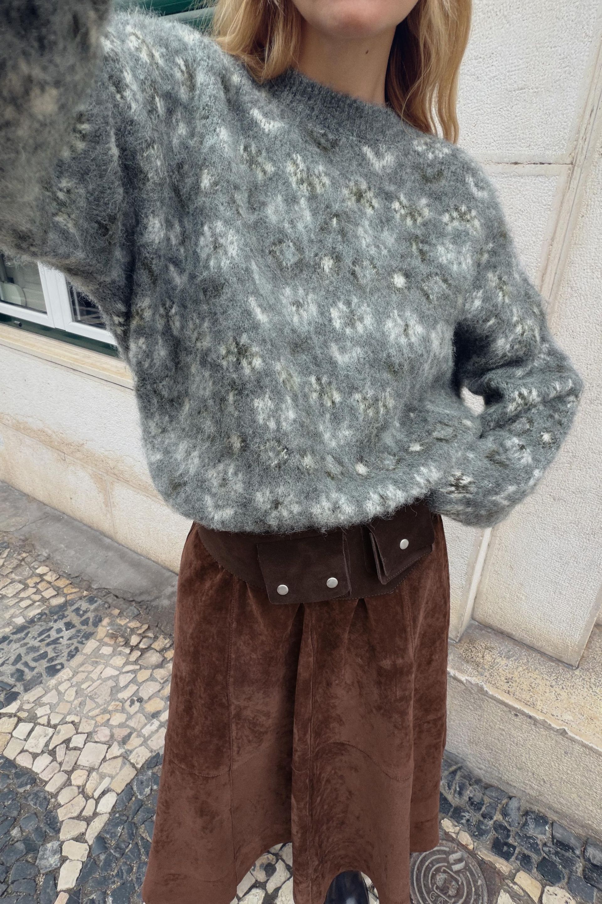 Brushed Effect Jacquard Knit Jumper