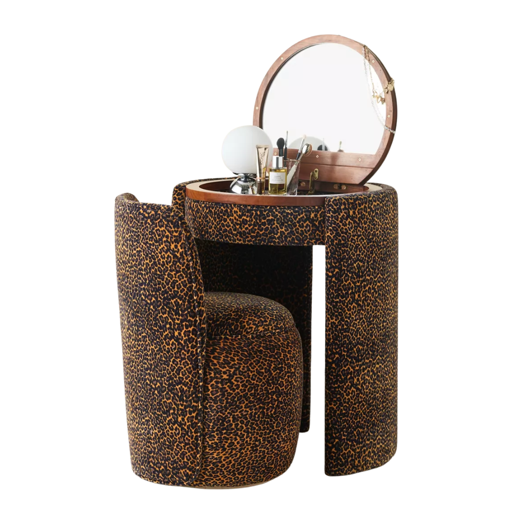 UO Home, Jane Upholstered Vanity &amp;amp; Stool Set in Polka Dot